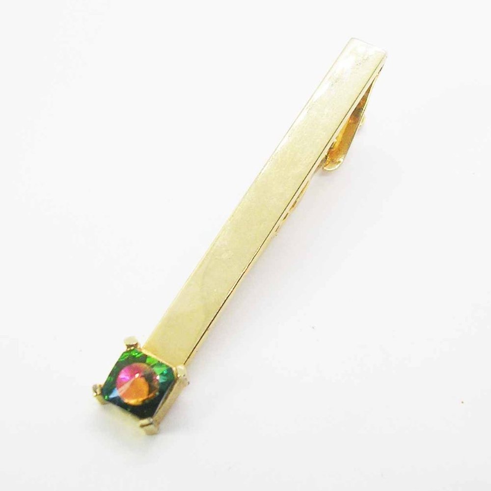 Vintage Tie Clip Swank Tie Clasp Volcano Rivoli Watermelon Crystal Formal Wear